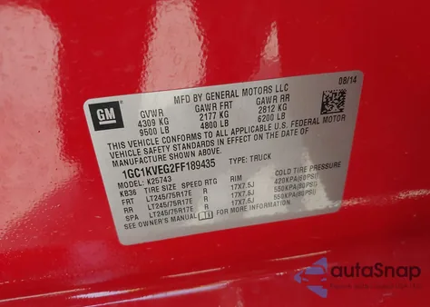 2015 Chevrolet Silverado 2500Hd Lt from USA, damaged, VIN 1GC1KVEG2FF189435